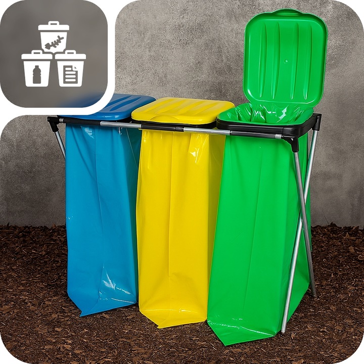 STOJAK METALOWY do Segregacji Śmieci Pojemnik KOSZ NA ODPADY na 3 WORKI