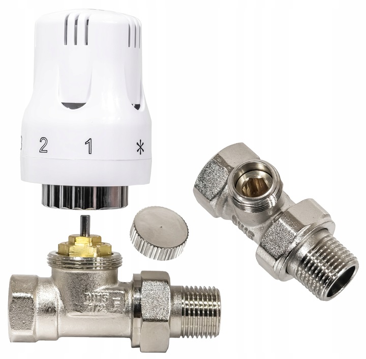 ZESTAW TERMOSTATYCZNY PROSTY ZAWÓR ZASILAJĄCY POWROTNY GŁOWICA DO