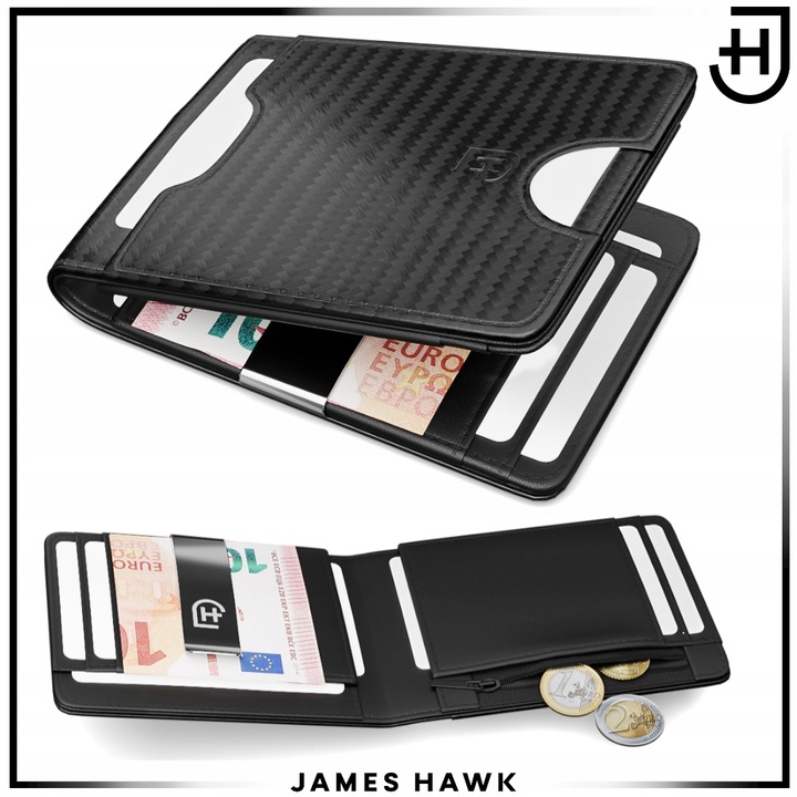 James Hawk Smart Wallet skórzany portfel męski slim 1,5 cm Czarny RFID