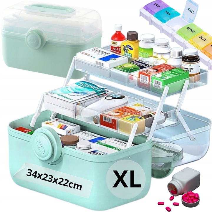 ORGANIZER NA LEKI POJEMNIK ZAMYKANY PUDEŁKO KASETKA APTECZKA 34x23x22 cm XL