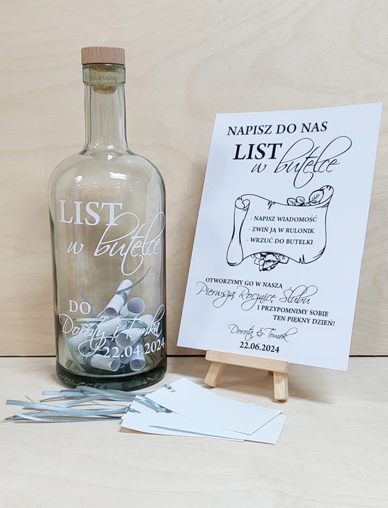 Księga Gości Butelka LIST W BUTELCE Wesele Ślub Chrzest Komunia z GRAWEREM