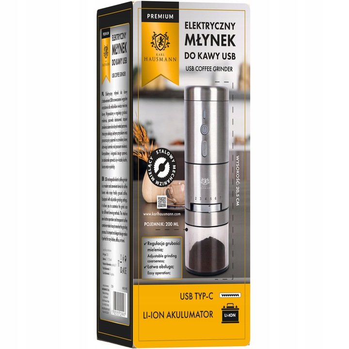MŁYNEK DO KAWY ELEKTRYCZNY AKUMULATOROWY USB C MŁYNEK DO KAWY ZARNOWY