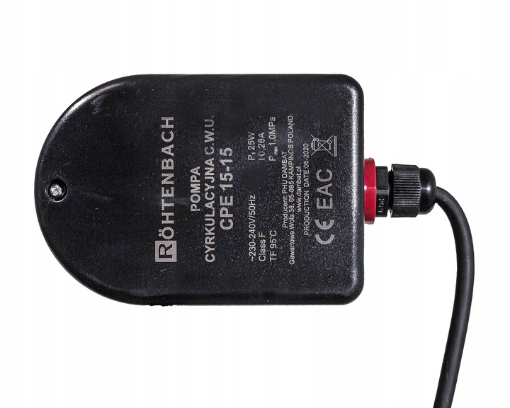 POMPA OBIEGOWA CYRKULACYJNA DO WODY CIEPŁEJ C.W.U. CPE 15-15 KABEL