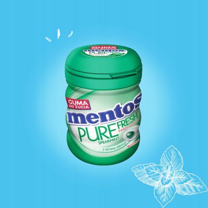 Mentos Pure Fresh guma do żucia bez cukru Spearmint miętowa łagodna 6x60g