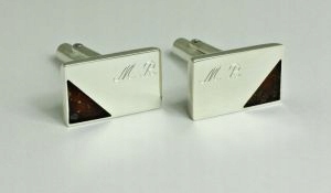 Srebrne spinki do mankietów z bursztynem