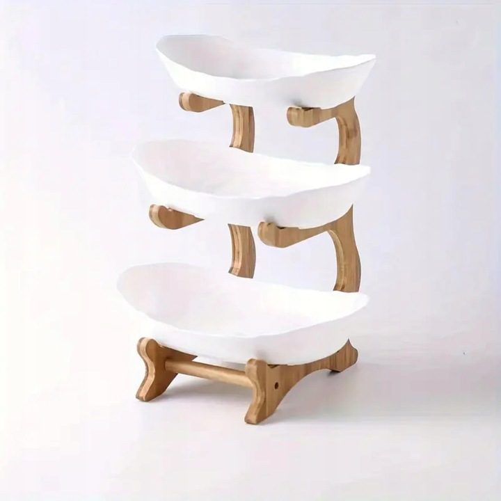 PATERA 3 PIĘTROWA KOSZ NA OWOCE WARZYWA STOJAK BAMBUSOWY TACA DUŻA