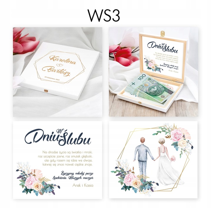 PREZENT ŚLUBNY PUDEŁKO NA PIENIĄDZE ŚLUB KARTKA ŚLUBNA DLA PARY MŁODEJ