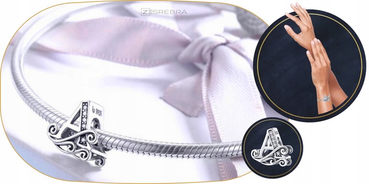 CHARMS LITERKA A srebro 925 srebrna litera koralik zawieszka charms pr S925