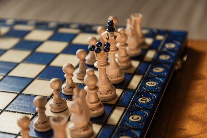 Szachy Senator niebieski/Szachy ozdobne/Szachy drewniane/ producent