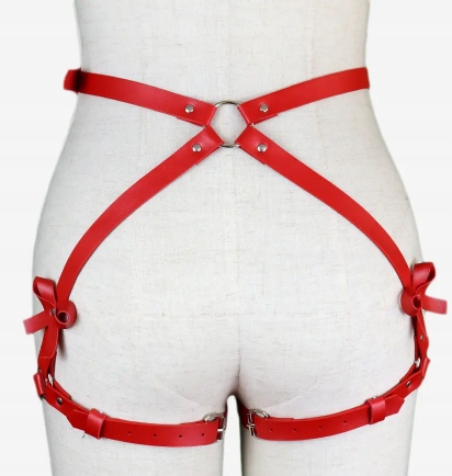 Czerwona skórzana uprząż na uda Karess Amelia