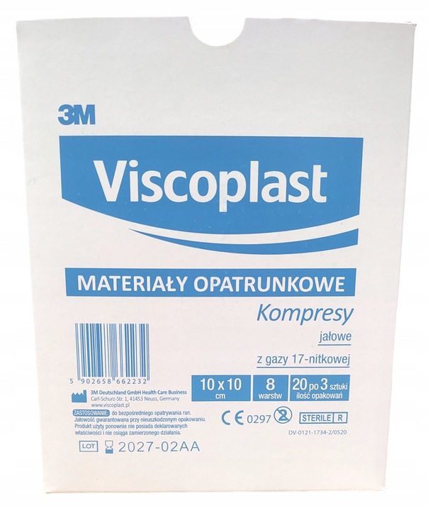 20SZT VISCOPLAST KOMPRESY JAŁOWE Z GAZY 10X10 CM 3 SZT.