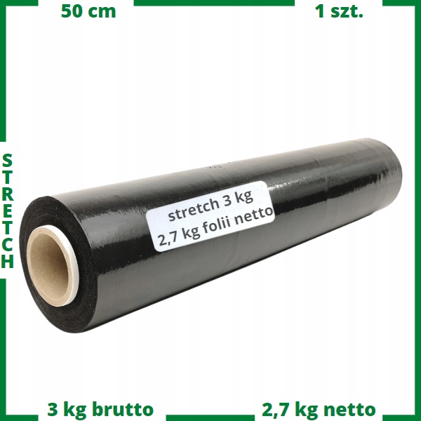 STRECZ folia 3kg CZARNA 2,7kg netto folii 23mic x1