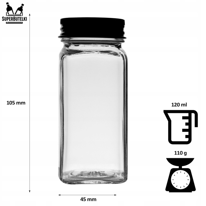 12x SZKLANE POJEMNIKI na PRZYPRAWY SŁOICZKI 120 ML PROSTOKĄTNE z SITKIEM