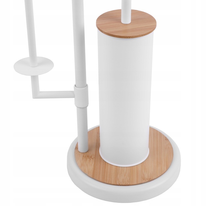 Stojak z uchwytem na papier toaletowy i szczotka do WC toalety biała bambus