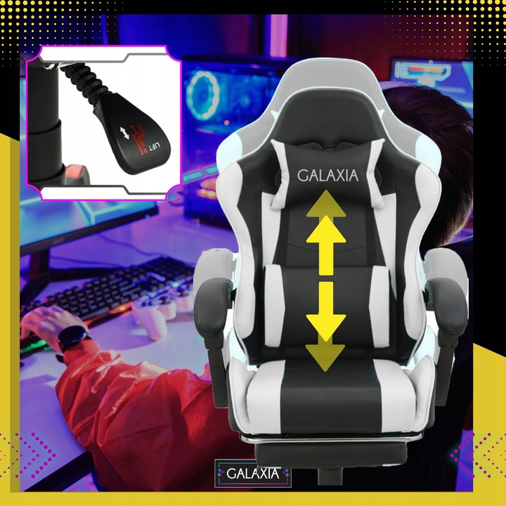 FOTEL GAMINGOWY BIUROWY Obrotowy Kubełkowy Krzesło Gamingowe Z Podnóżkiem