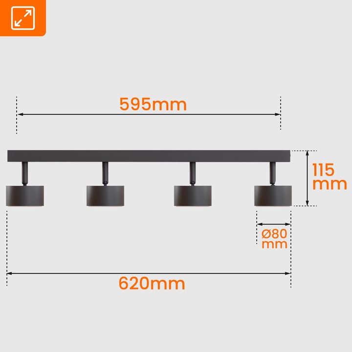 Lampa Sufitowa Szyna 4x GX53 Spot Reflektor Oprawa Ruchoma Czarna 60cm