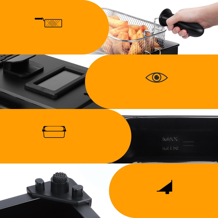 Frytkownica tradycyjna Olejowa Stalowa Mocna 3 l 2200w czarny Aigostar