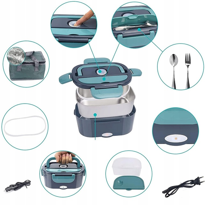 ELEKTRYCZNY LUNCHBOX 1.5L 80W PODGRZEWACZ ŻYWNOŚCI DO TORBA TERMICZNA