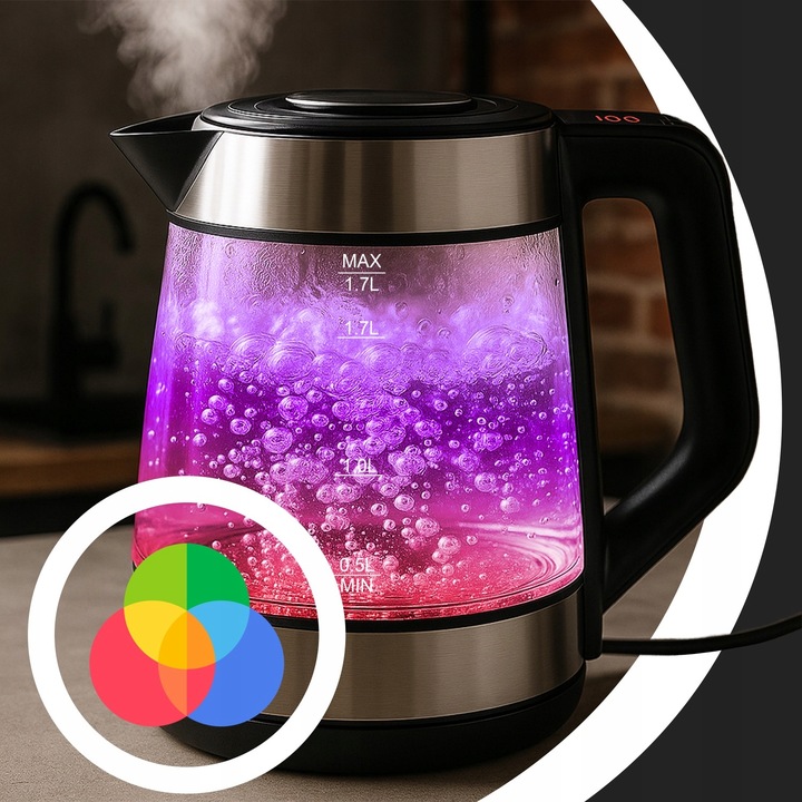 DUŻY CZAJNIK ELEKTRYCZNY 1,7L REGULACJA TEMPERATURY PODŚWIETLANY RGB