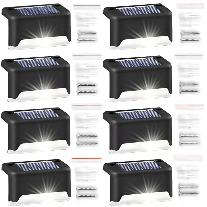 LAMPKI SOLARNE OGRODOWE SCHODOWE LED NA TARAS 8SZT Z CZUJNIKIEM ZMIERZCHU