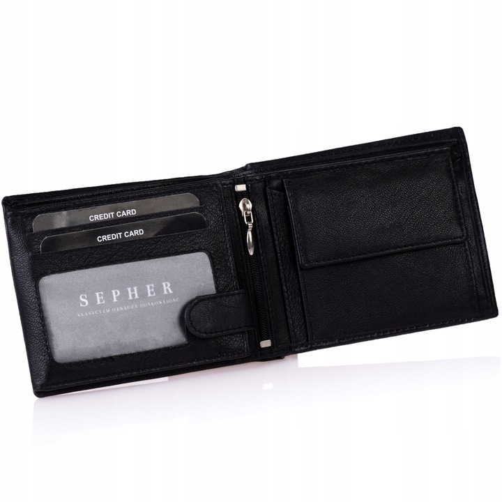 SEPHER Portfel Skórzany męski CZARNY piozomy SKÓRA