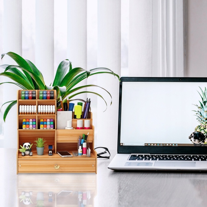 ORGANIZER DREWNIANY NA BIURKO PRZYBORNIK SZUFLADA