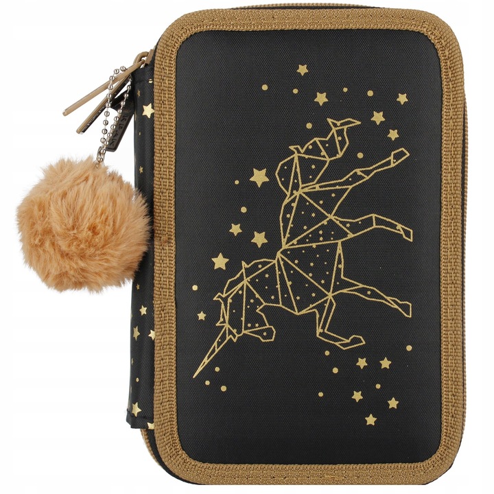 PIÓRNIK TRZYKOMOROWY Z WYPOSAŻENIEM DLA DZIEWCZYNKI ZŁOTY KOTEK JEDNOROŻEC