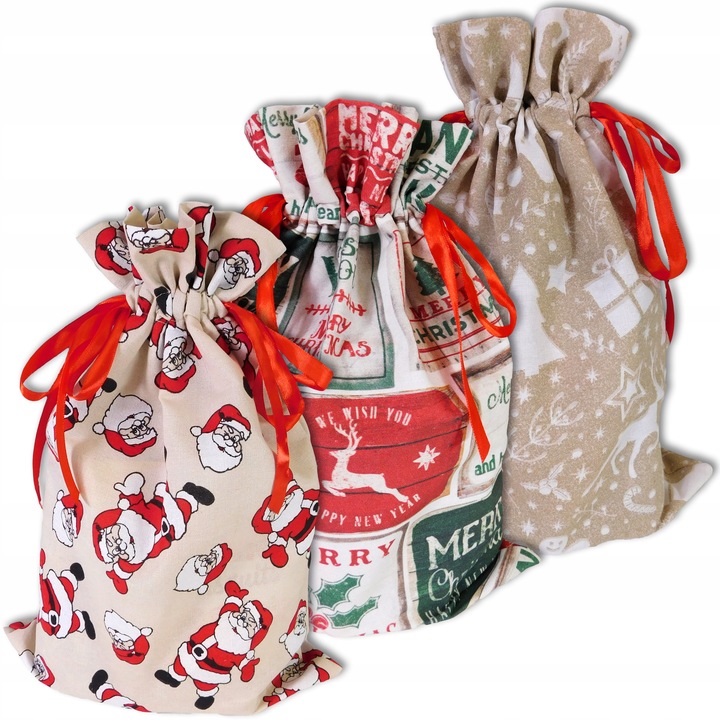 5x WOREK NA PREZENTY ŚWIĄTECZNY MIKOŁAJKOWY 30x45 cm EKO PREZENTOWY WIĄZANY