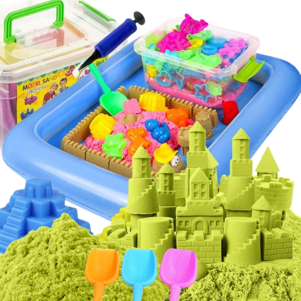 DUŻY LIMONKOWY PIASEK KINETYCZNY 2KG+BASEN FOREMKI PIASKOWNICA DLA DZIECI