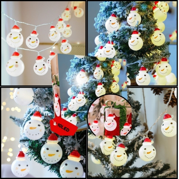 LAMPKI ŚWIĄTECZNE 10LED KURTYNA ŚWIETLNA ŚWIECĄCY BAŁWANEK NA BATERIE 2XAA