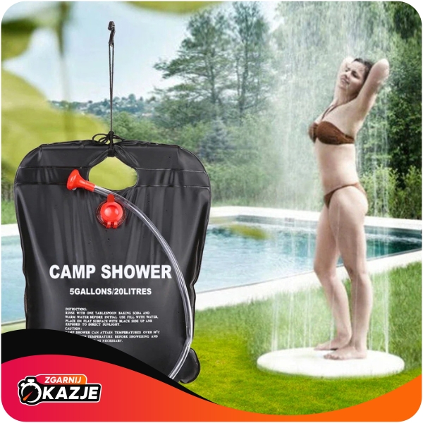 PRYSZNIC SOLARNY 20L KEMPINGOWY TURYSTYCZNY POLOWY BIWAKOWY NAGRZEWA WODĘ
