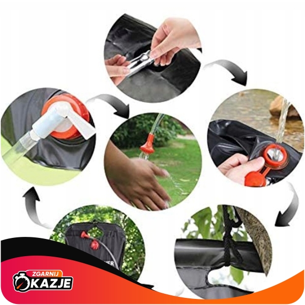 PRYSZNIC SOLARNY 20L KEMPINGOWY TURYSTYCZNY POLOWY BIWAKOWY NAGRZEWA WODĘ