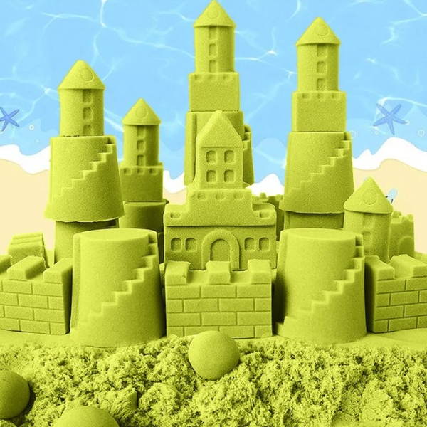 DUŻY LIMONKOWY PIASEK KINETYCZNY 2KG+BASEN FOREMKI PIASKOWNICA DLA DZIECI