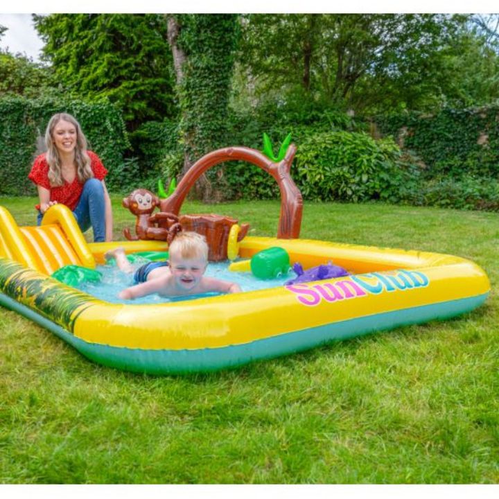 WODNY PLAC ZABAW DLA DZICIE BASEN ZE ZJEŻDŻALNIĄ MAŁPI GAJ DMUCHANY 160L