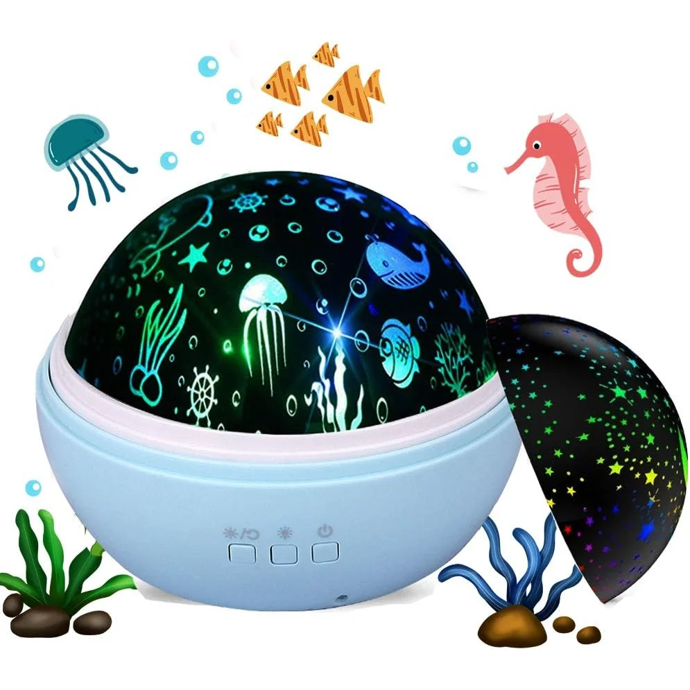 LAMPKA NOCNA PROJEKTOR GWIAZD RYBEK RZUTNIK NIEBA 2W1 NIEBIESKA DLA DZIECKA