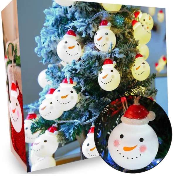 LAMPKI ŚWIĄTECZNE 10LED KURTYNA ŚWIETLNA ŚWIECĄCY BAŁWANEK NA BATERIE 2XAA