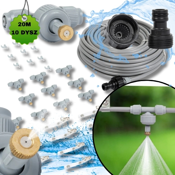 KURTYNA WODNA MGIEŁKA ZRASZACZ 20M OGRÓD KLIMA ZESTAW DO NAWADNIANIA 10DYSZ