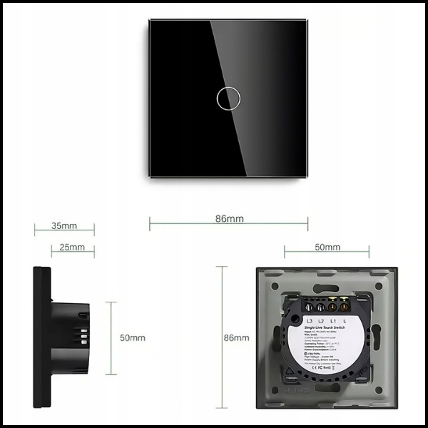 POJEDYNCZY BIAŁY DOTYKOWY WŁĄCZNIK WYŁĄCZNIK ŚWIATŁA SZKLANY SZKŁO Ø60MM