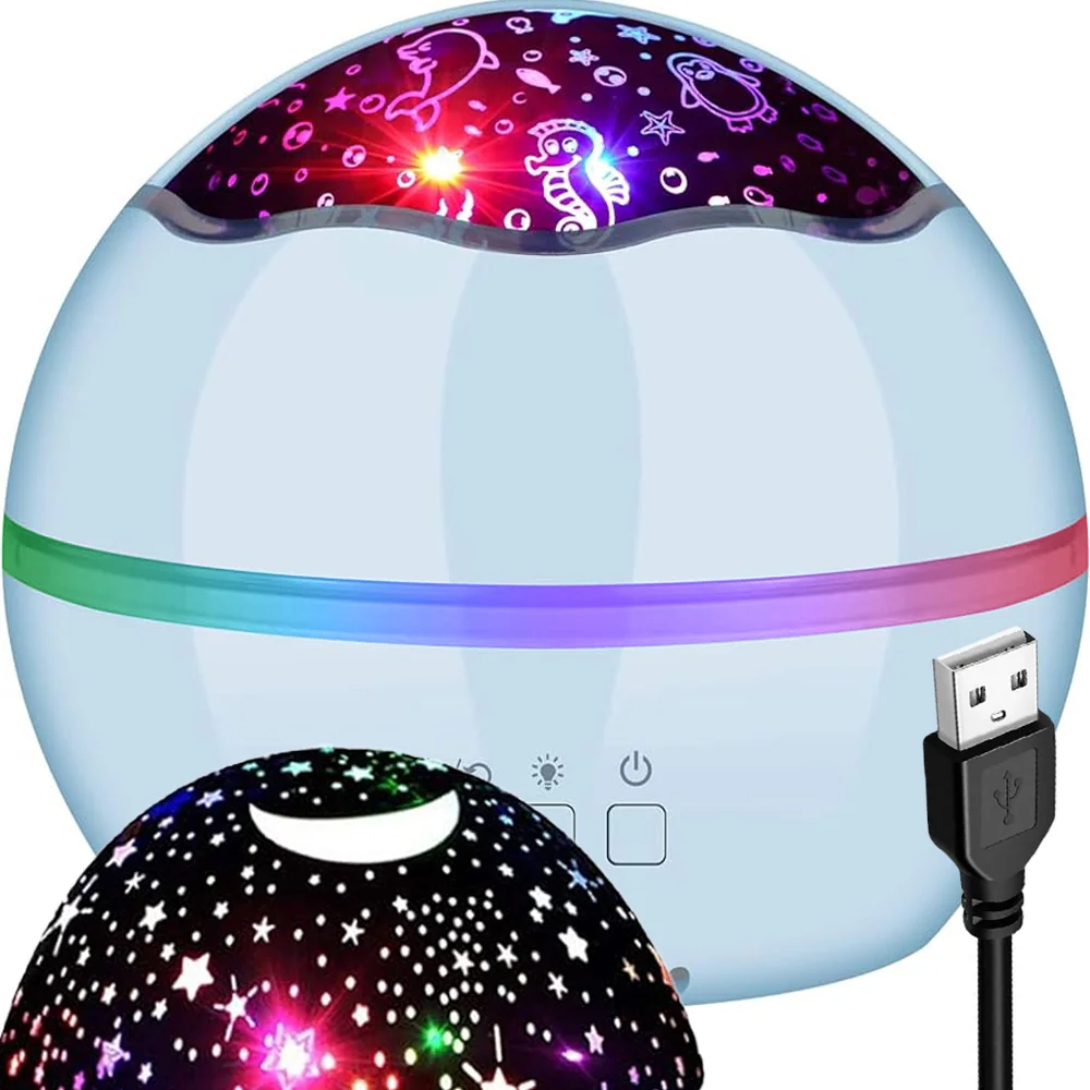 LAMPKA NOCNA PROJEKTOR GWIAZD RYBEK RZUTNIK NIEBA 2W1 NIEBIESKA DLA DZIECKA