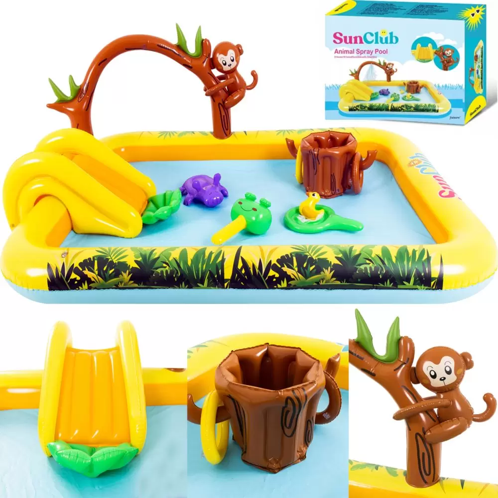 WODNY PLAC ZABAW DLA DZICIE BASEN ZE ZJEŻDŻALNIĄ MAŁPI GAJ DMUCHANY 160L