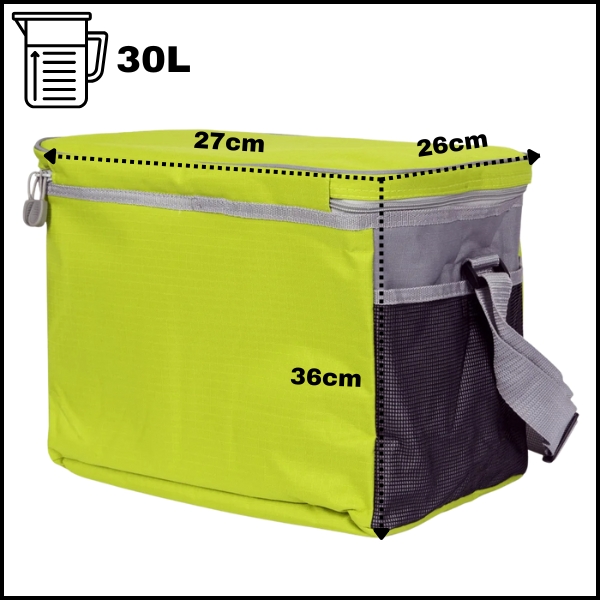 ZIELONA TORBA TERMICZNA IZOTERMICZNA 30L Z PASKIEM I KIESZONKAMI NA ŻYWNOŚĆ