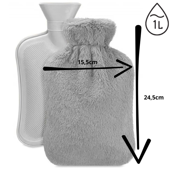 DUŻY TERMOFOR NA WODĘ 1L W POKROWCU PLUSZOWY OGRZEWACZ GUMOWY W SWETERKU