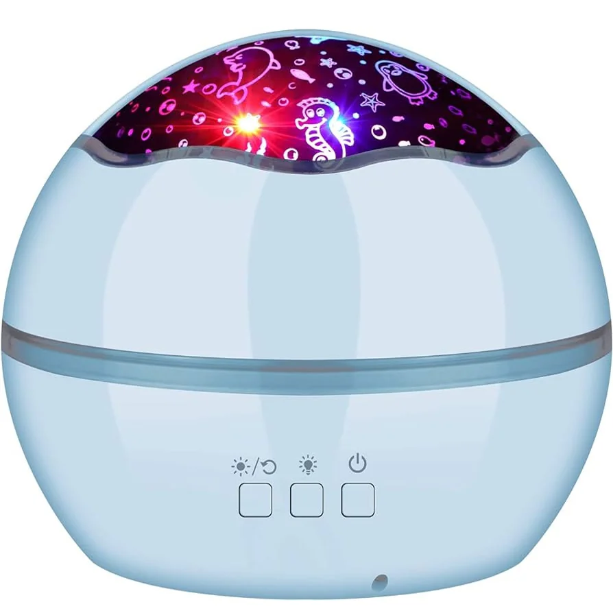 LAMPKA NOCNA PROJEKTOR GWIAZD RYBEK RZUTNIK NIEBA 2W1 NIEBIESKA DLA DZIECKA