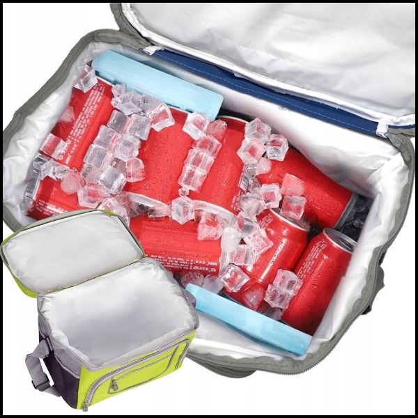 ZIELONA TORBA TERMICZNA IZOTERMICZNA 30L Z PASKIEM I KIESZONKAMI NA ŻYWNOŚĆ