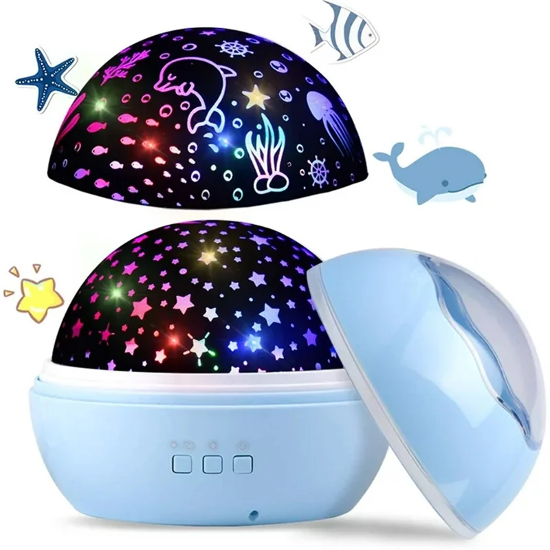 LAMPKA NOCNA PROJEKTOR GWIAZD RYBEK RZUTNIK NIEBA 2W1 NIEBIESKA DLA DZIECKA