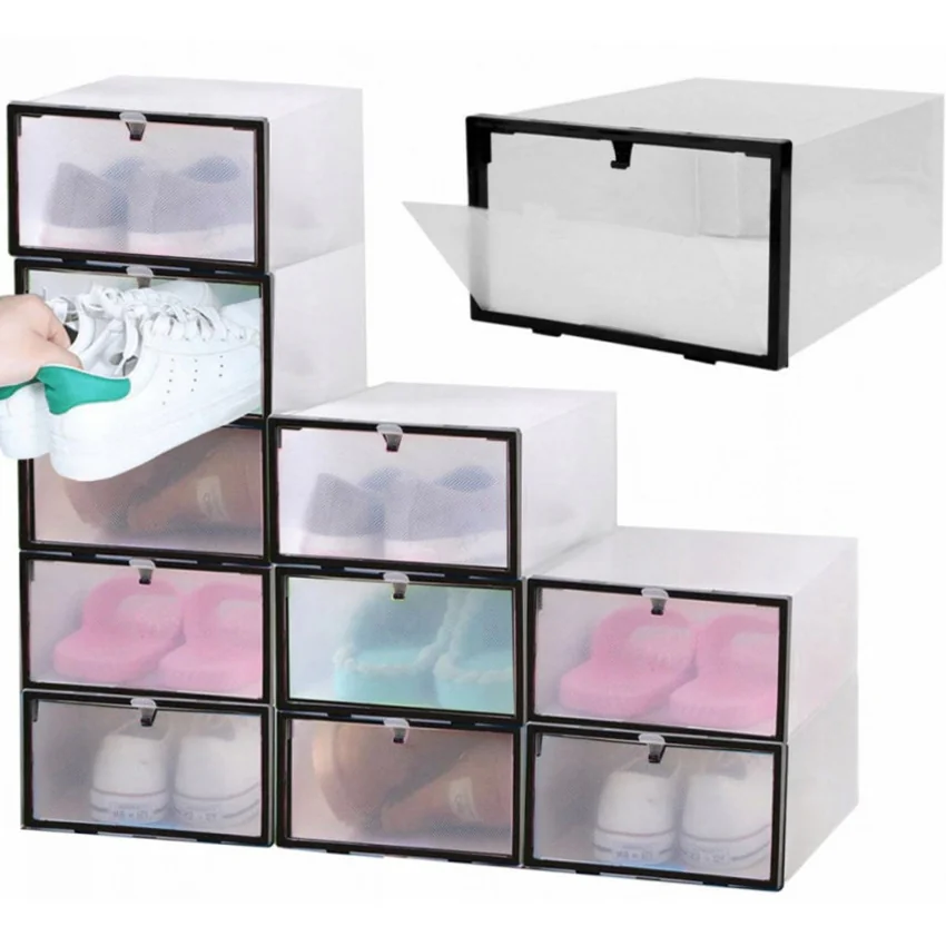 PUDEŁKO PRZEZROCZYSTE POJEMNIK ORGANIZER NA BUTY OBUWIE Z KLAPĄ SZUFLADA