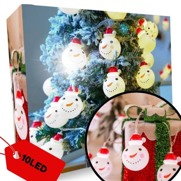 LAMPKI ŚWIĄTECZNE 10LED KURTYNA ŚWIETLNA ŚWIECĄCY BAŁWANEK NA BATERIE 2XAA