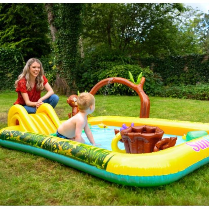 WODNY PLAC ZABAW DLA DZICIE BASEN ZE ZJEŻDŻALNIĄ MAŁPI GAJ DMUCHANY 160L