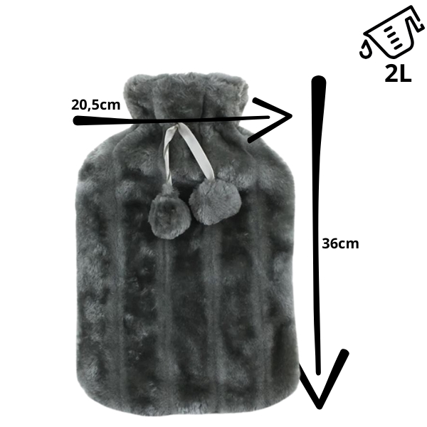 TERMOFOR NA WODĘ 2L W POKROWCU PLUSZOWY OGRZEWACZ GUMOWY W SWETERKU GRAFIT