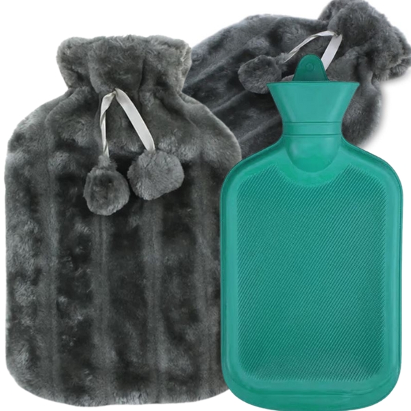 TERMOFOR NA WODĘ 2L W POKROWCU PLUSZOWY OGRZEWACZ GUMOWY W SWETERKU GRAFIT